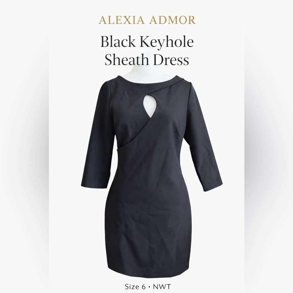 Alexia Admor Black 3/4-Sleeve Sheath Dress with Keyhole